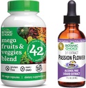 Botanic Choice Mega Fruits and Veggies Blend (60 Capsules) + Extracto de la flor de la pasión (1 fl oz) Bundle - Balance de energía &amp; Suplemento de la relajación