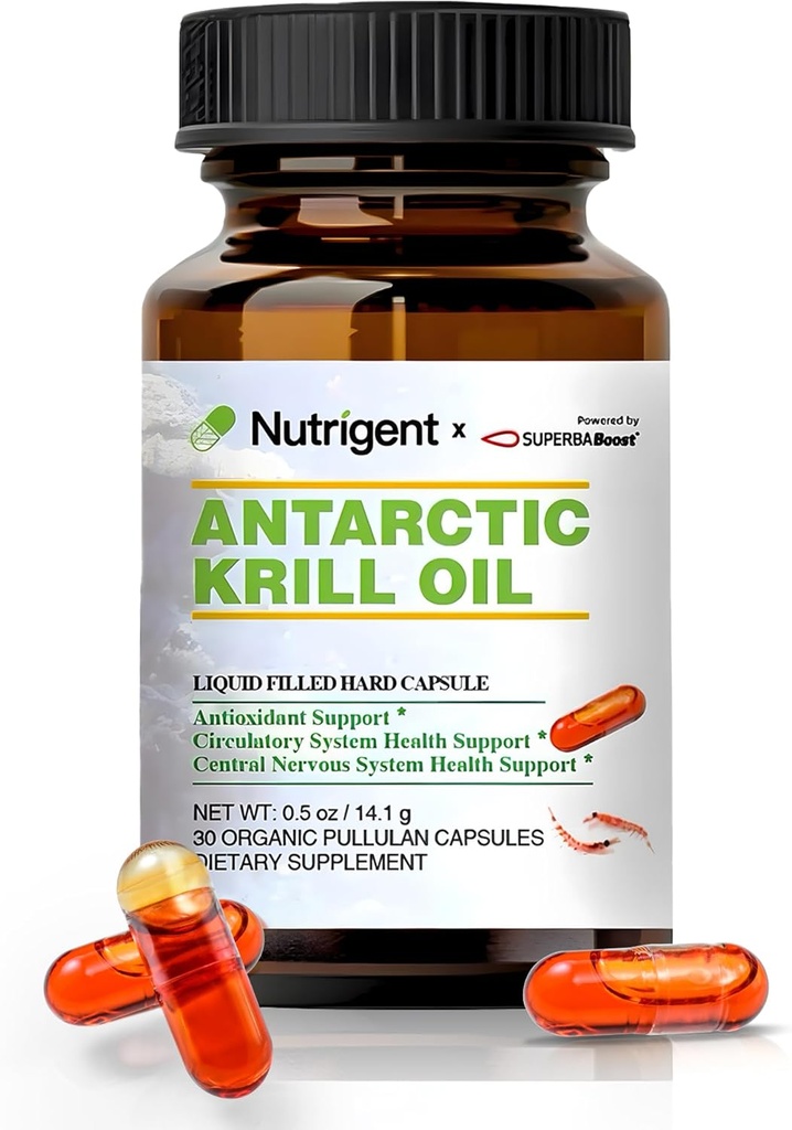 Aceite de Krill Antártico 350 mg, cápsulas orgánicas llenas de líquidos, EPA Omega-3, DHA, Astaxanthin y Phospholipids Suplemento, Corazón de apoyo, Cerebro &amp; Salud Conjunta, No Pasta de pescado, 30 Conde