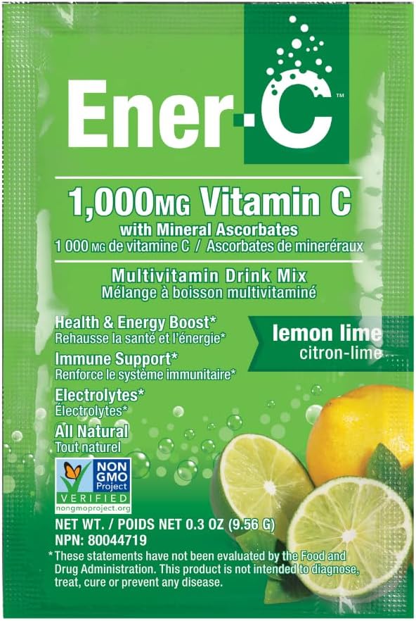 Mezcla de bebidas multivitamínicas ener-C - Packets de vitaminas para agua, paquetes de pólvora de electrolitos, mezcla de vitaminas, mezcla de líquido hidratante, boóster inmune para adultos, energía sana - limón, 30 conde