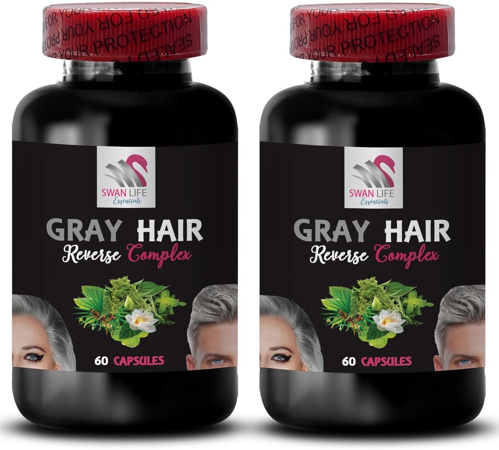 PABA - Gris Hair Reversa - Complejo Natural del Pelo, Cuerda de Saneamiento, Rejuvenecimiento del Pelo, Pelo Juvenil, Pigmentación del Pelo, Mejora del Color, Revive Color Natural, Restauración del Pelo 2 Botellas 120 Caps