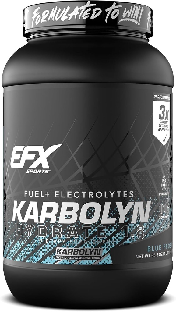EFX Sports Karbolyn Hydrate ← Carbohydrate Powder + Electrolytes ← Sugar Free Sports Drink Mix ← Fuel " Hydration  durable Stimulant Free ← 66 Servings (Blue Frost)
