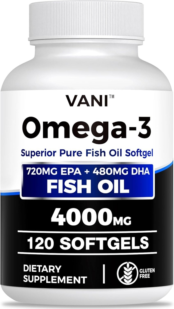 Fish Oil Omega 3 （4000mg）, 120 Softgels，Omega 3 Fatty Acid Supplements with EPA & DHA for Brain & Heart Health*