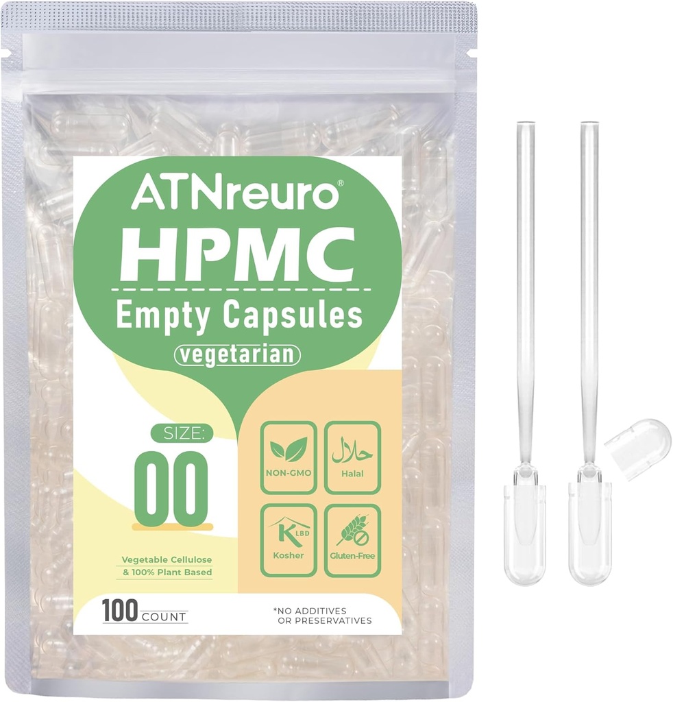 00 Empty Vegan Capsules with 2 Micro Spoons - 100 Count Empty Vegetarian Capsule - Empty Pill Capsules for Powders Supplements
