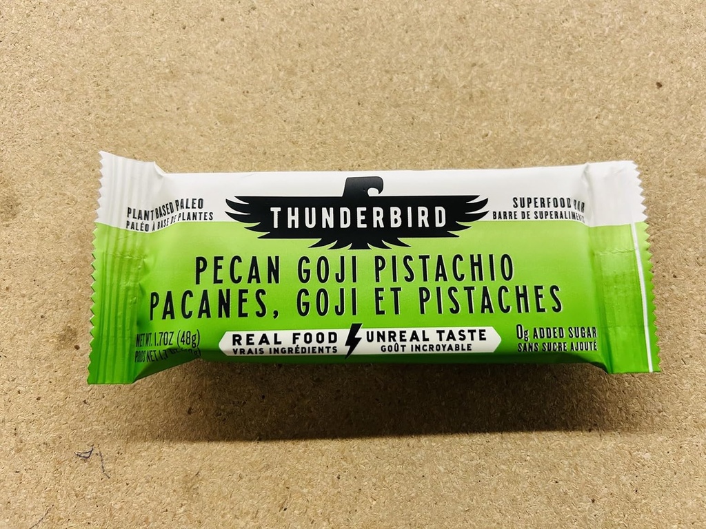 Thunderbird Bars Energy Snack, Gluten-Free with Protein, Healthy Real Food, Vegan Paleo Non-GMO, No Añadido Sugar, Pecan Goji Pistachio Flavor (12 Conde, 1.7 oz. Bares)