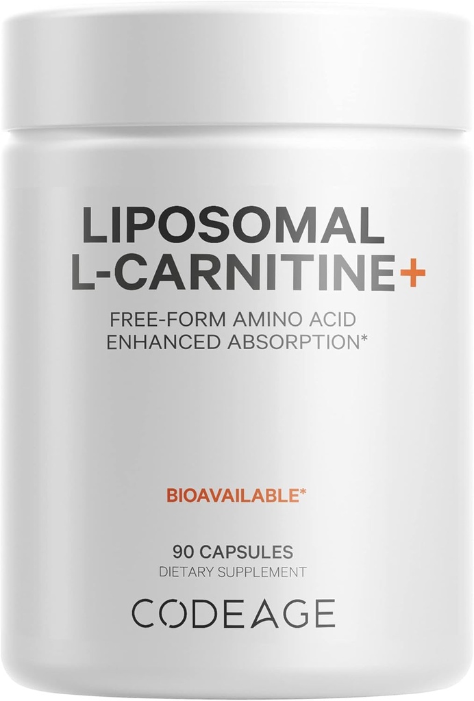 Codeage Liposomal L-Carnitine+ Suplemento - 500 mg L-Carnitine L-Tartrate per Serving - Free-Form Amino Acid - Carnitine - Entrega Liposomal - Vegan, No GMO, Libre de gluten - 90 cápsulas