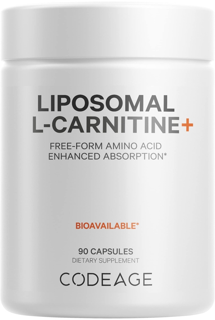 Codeage Liposomal L-Carnitine+ Supplement - 500 mg L-Carnitine L-Tartrate per Serving - Free-Form Amino Acid - Carnitine - Liposomal Delivery - Vegan, Non-GMO, Gluten-Free - 90 Capsules