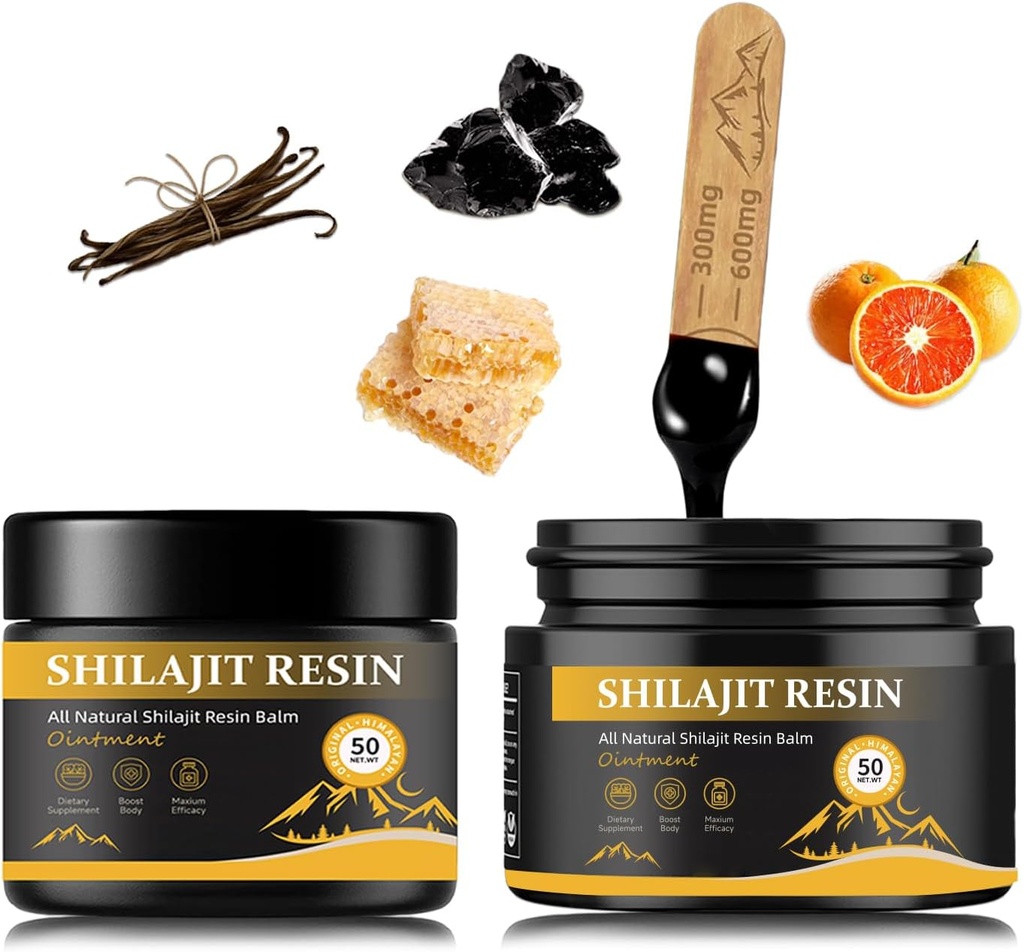 shilajit Resin for Men - Maximum Potency Natural Organic Shilajit Resin in 85+ Trace Minerals, Gold Grade Himalayan Pure Shiljait for Energy,Immune Support, 50 Grams Pack of 2 (6 Months Supply)