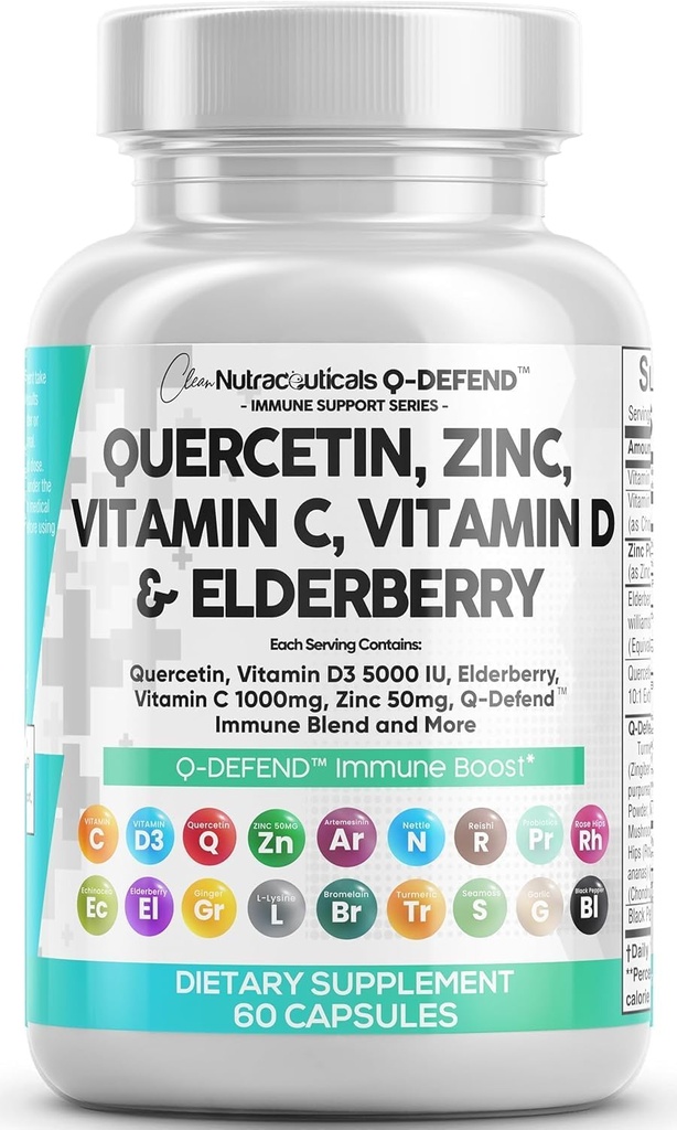 Nutracéuticos limpios Quercetina Zinc Vitamina C Bromelain Elderberry - Lung Immune Apoyo Suplemento Adultos con Artemisinina, Moss de Mar, Echinacea, Alivio de la Alergia