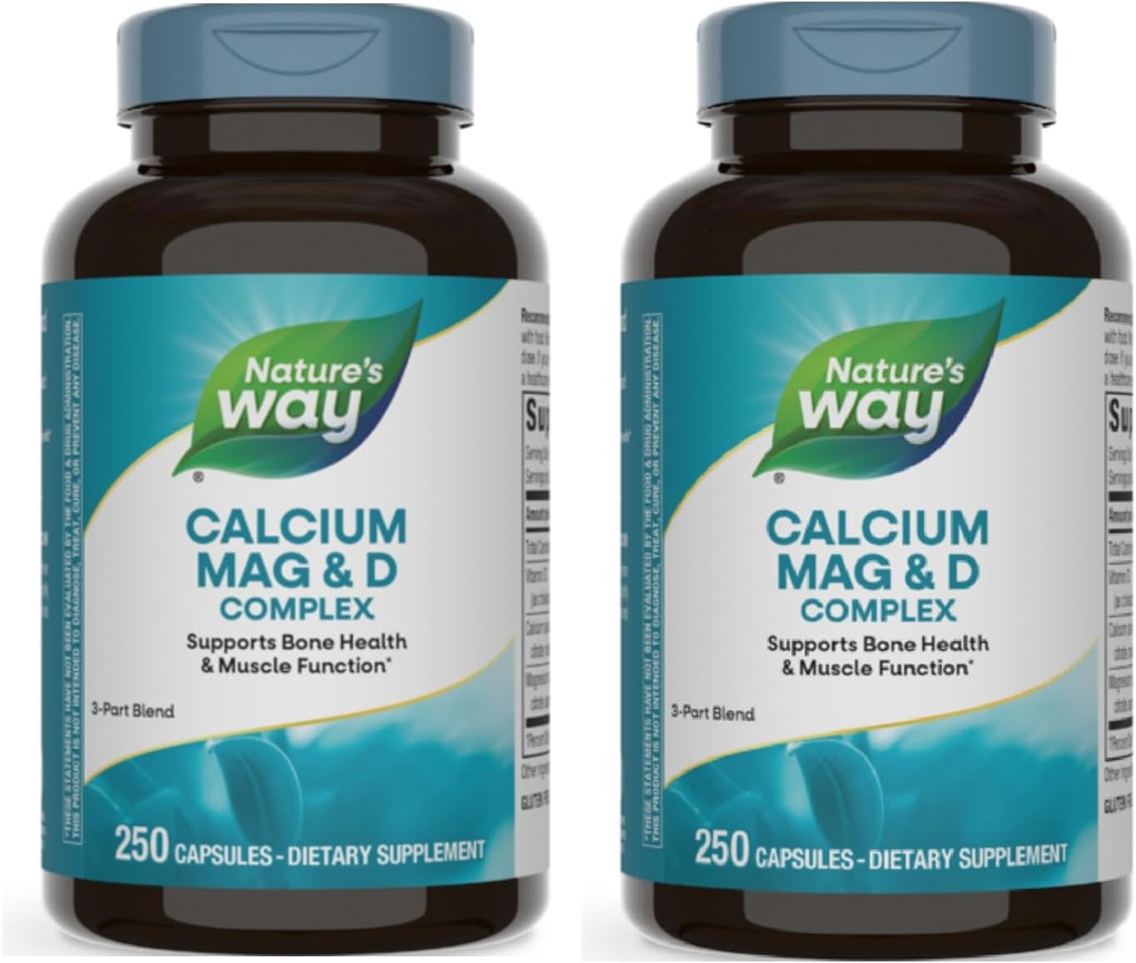 Camino de la Naturaleza Magnesio de calcio y vitamina D3 Complejo, Huesos saludables, Función muscular y Relajación*, Gluten Free, 250 cápsulas (Paquete May Vary) - 2 Pack