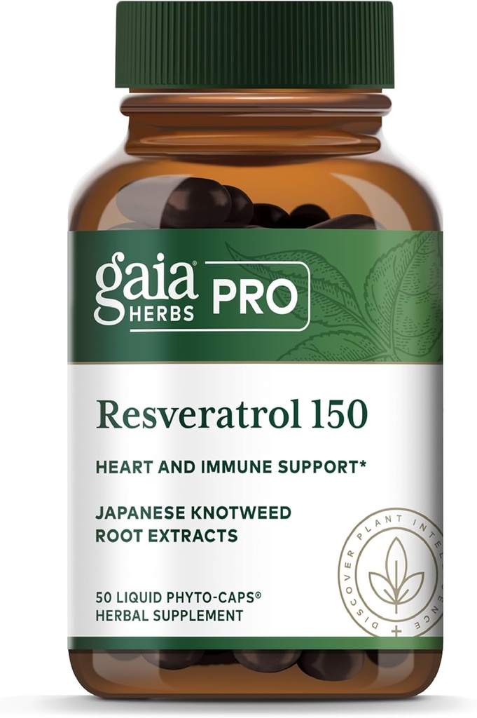 GAIA HERBS PRO Resveratrol 150 - Ofertas Corazón Salud &amp; Apoyo Inmunitario - Contiene Knotweed japonés - Vegan, Soy-Free &amp; Gluten-Free - 50 Liquid Phyto-Caps (25 Servimientos)