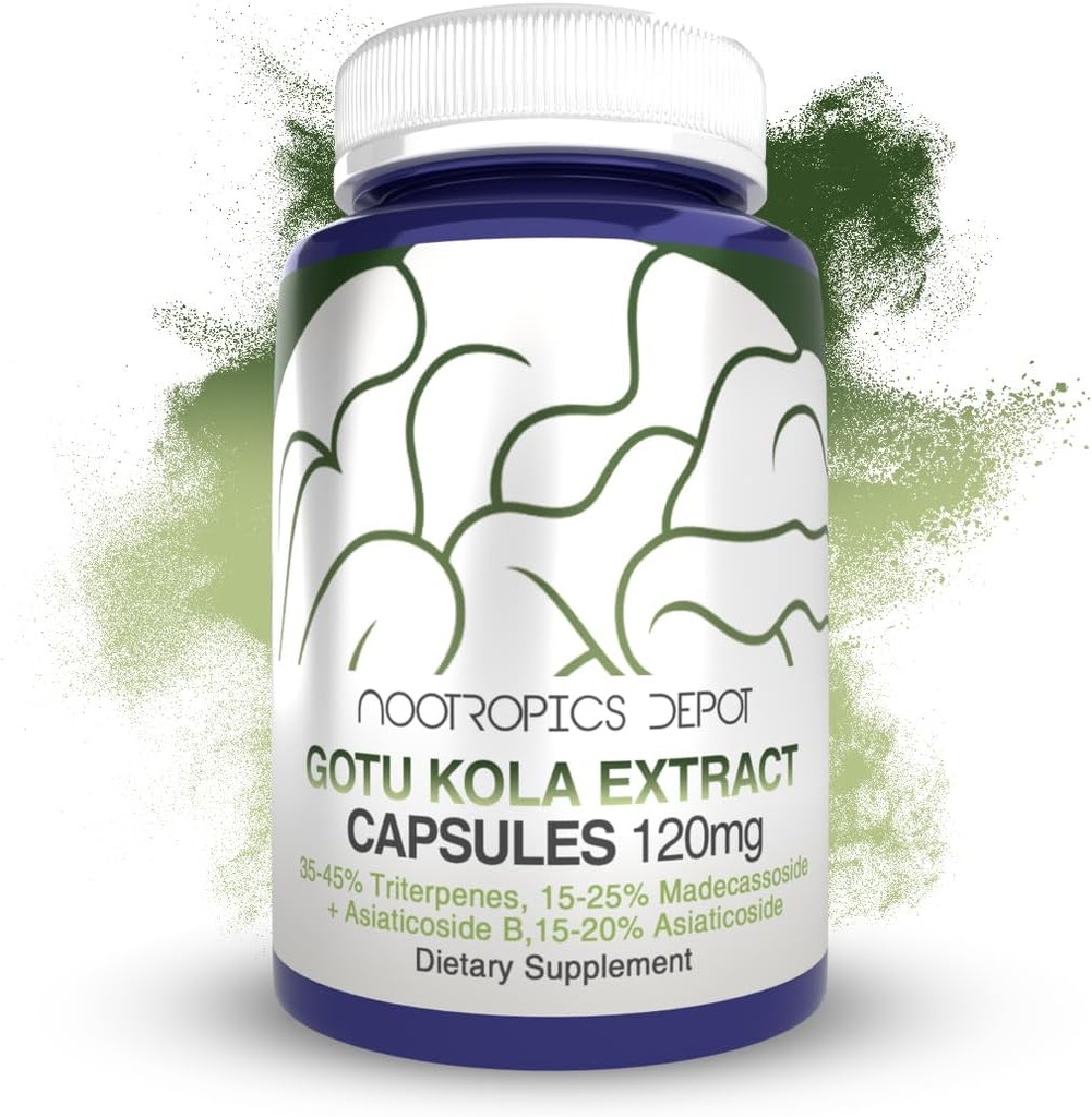 Nootropics Depot Gotu Kola Extract Capsules Ø 120mg Silencio 90 Conde Silencio Acid Resistant Silencio Centella asiatica  35-45% Triterpenes ← Apoyos Saludable Stress Levels ← Promueve la mejora de la memoria