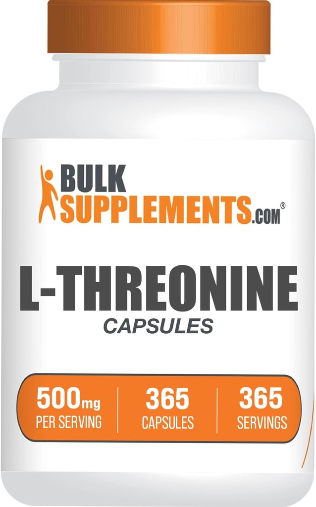 BulkSupplements.com L-Threonine Capsules - L-Threonine Supplement, Threonine 500mg - Amino Acid Supplement, Gluten Free, 1 cápsula por Serving, 365 cápsulas (Pack of 1)
