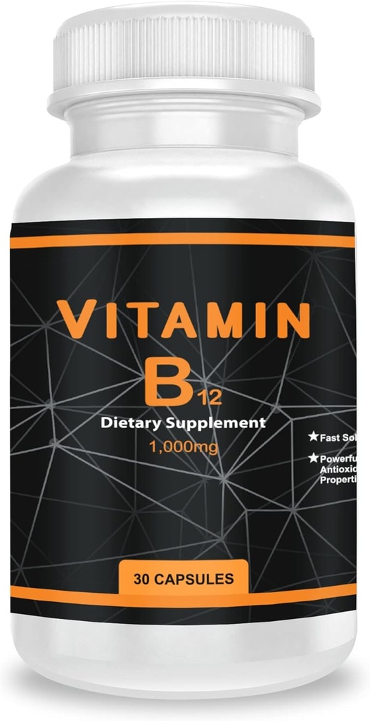 QEI Vitamina B12 1000mg, apoya el metabolismo energético y el mantenimiento del sistema nervioso, suplemento de vitamina, 30 cápsulas