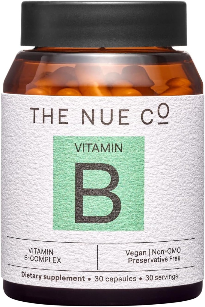 El suplemento Nue Co. Vitamina B, apoya la energía, promueve la piel sana y el cabello, vegano, sin gluten, 30 cápsulas