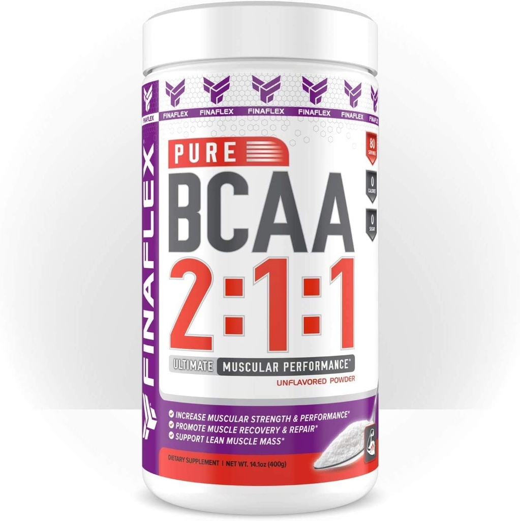 FINAFLEX Pure BCAA 2:1:1, Desarrollado - 14.1 oz - promueve la fuerza, la recuperación y el rendimiento - con 2:1 Relación de Leucine, Isoleucine &amp; Valine + Vitamina C - 80 Servimientos