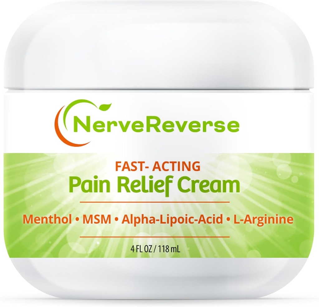 NerveReverse - Neuropathy Pain Relief Cream for feet, Hands, Legs Toes. Large 4 OZ. JAR. Fast-Acting, Maximum Strength Cream with 4% Menthol, MSM, L-Carnitine, L-Arginine, Vitamin E, Vitamin B6