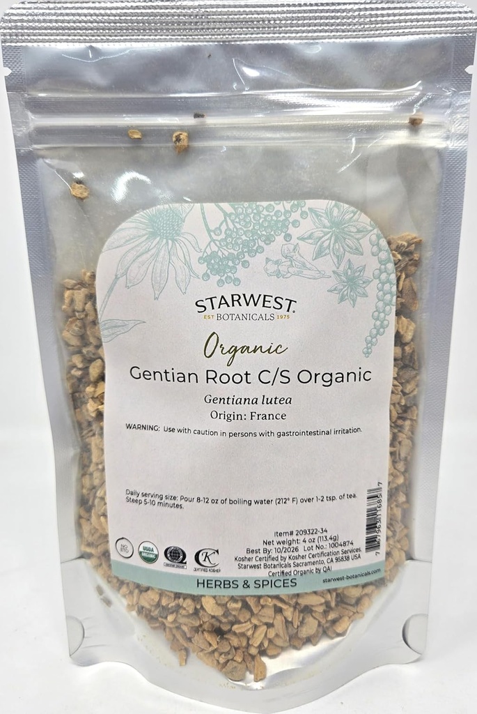 Starwest Botanicals Organic Gentian Root C/S, 4 onzas