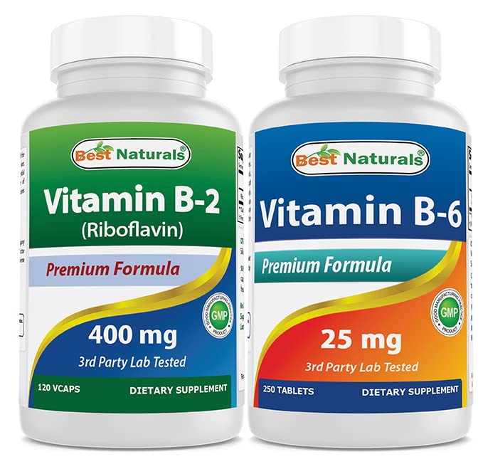 Mejores Naturales Vitamina B2 (Riboflavin) 400mg &amp; Vitamina B-6 25 Mg