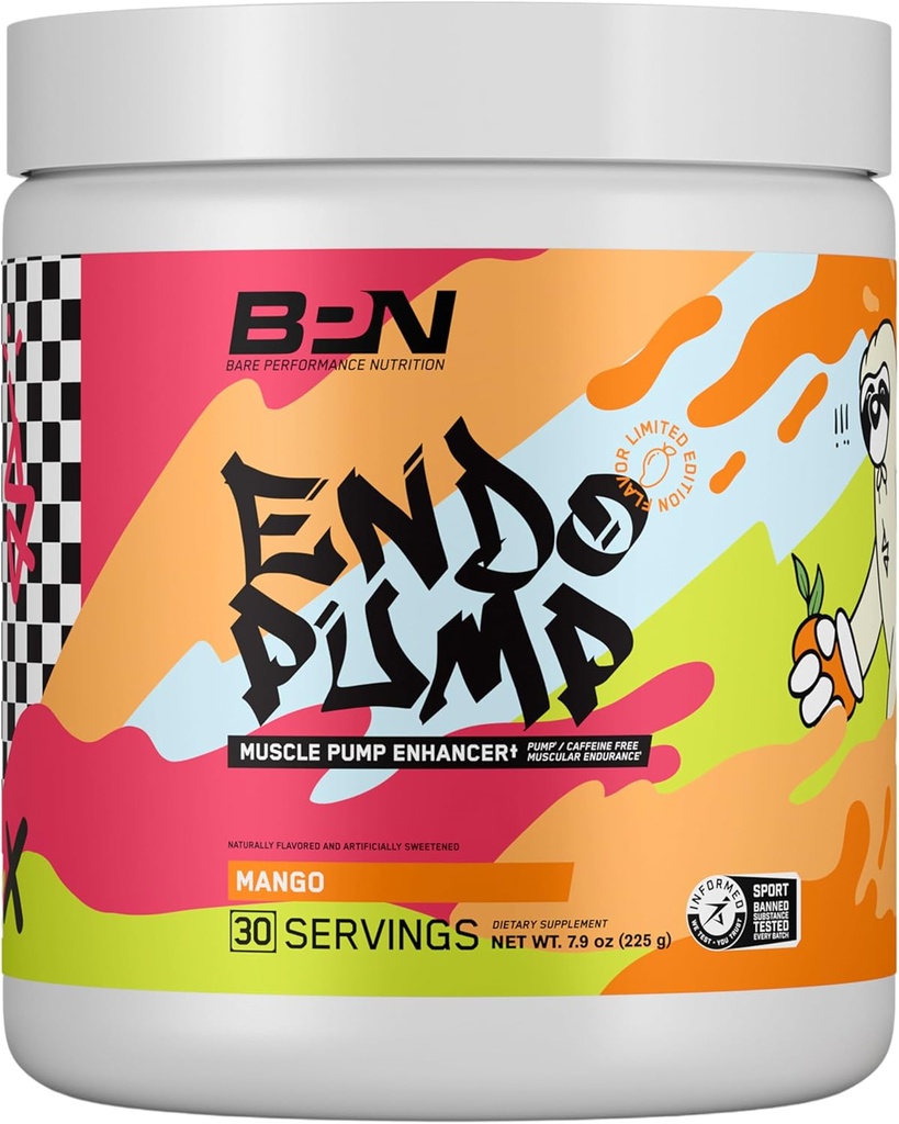 BARE PERFORMANCE NUTRITION, BPN EndoPump Pre-Workout Muscle Pump Enhancer w/L-Citrulline, Aumento del flujo sanguíneo/transporte de oxígeno a los músculos, 30 Servimientos, Mango