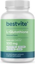 BESTVITE L-Glutathione 500mg w Setria (60 gorras Veggie) - No Stearates - Vegan - Gluten Gratis - Non GMO