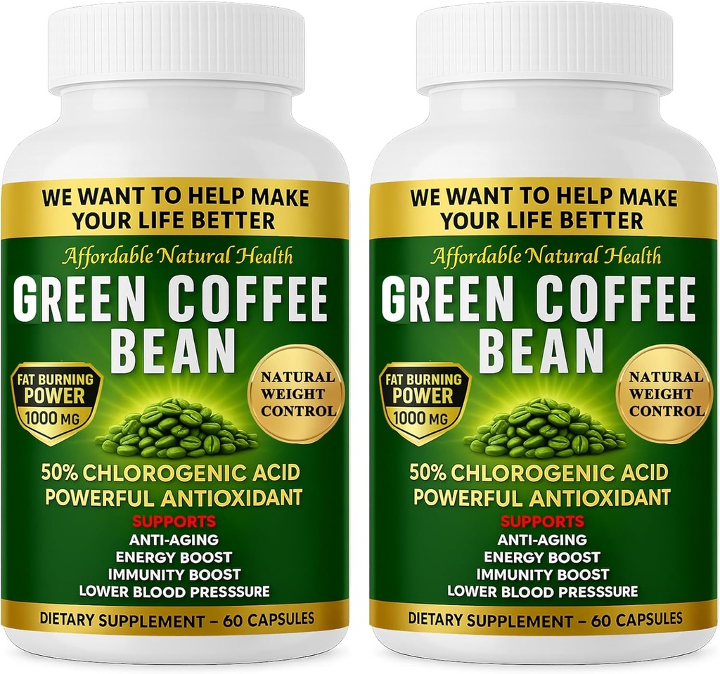 Extracto de grano de café verde, 100% de grano verde puro, 50% ácido clorogénico, 10.000 mg de fuerza, 120 cápsulas, 4 meses de suministro, no transgénico y suplemento herbal tradicional