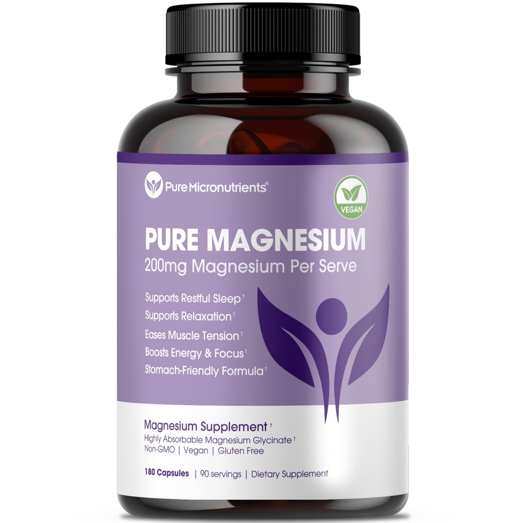 Suplemento Glycinate de Magnesio puro – Magnesio Chelated altamente Absorbable para apoyar el sueño, el músculo " salud nerviosa, energía, relajación " salud ósea – 200 mg por ser, 180 cápsulas