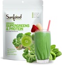 Sunfood Organic Supergreens " Protein - Greens Superfood Powder, Orgánica Proteína de Proteína, Proteína Vegan Basada en Plantas, Super Greens for Gut Health w/Chlorella " Spirulina, 23g Protein Por Serving - 8 oz