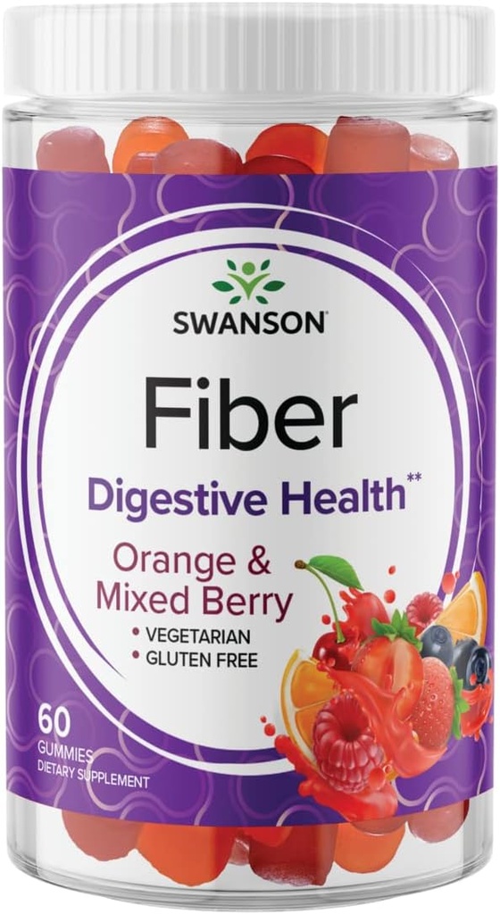 Swanson Mixed Berry Fiber Gummies - Digestive Support Promoting Regularity & Healthy Lipid Levels - All Natural Formula to Help Support A Healthy Gut Microbiome - (60 Gummies, 5g Cada)