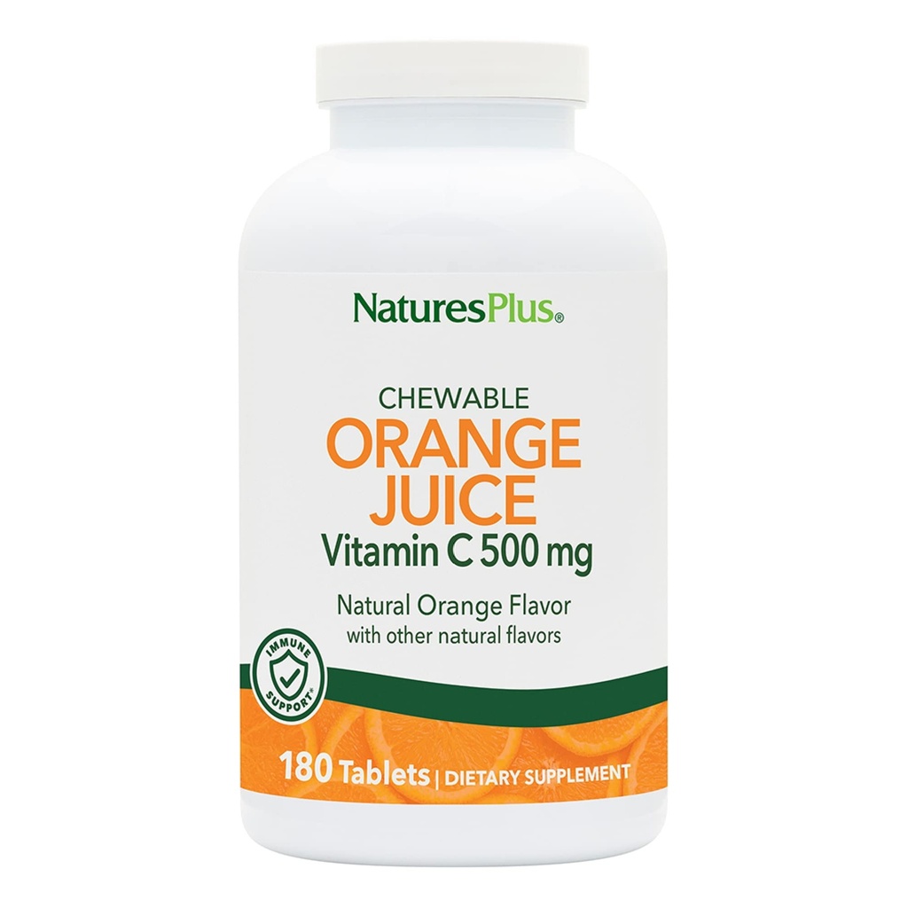 NaturesPlus Orange Juice - 180 Chewable Tablets - 500 mg Vitamin C - High-Potency Immune Support Supplement, Antioxidant - Gentle on Stomach - Vegan, Gluten Free - 180 Servings
