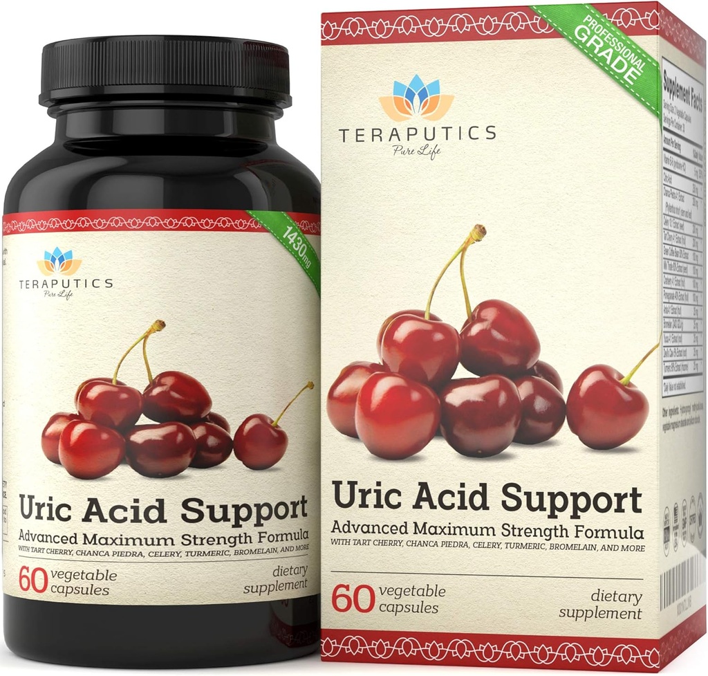 Uric Acid Support Fórmula ¦ Advanced Uric Acid Cleanse & Kidney Support Supplement - Incluye Tart Cherry Concentrate, Celery Seed Extract + 12 Más Ingredientes de alta potencia, 60 cápsulas vegetarianas