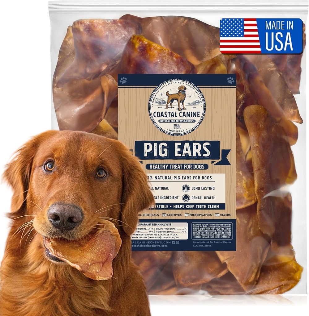 Orejas de cerdo para perros Hecho en EE.UU. ← Perro de cerdos Larga duración ¦ Pigs Naturales Orejas Trucos para perros agresivos ← Gran Para perros pequeños y grandes No Rawhide, Additives o Preservatives (30 Conde)