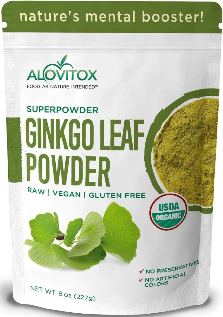Ginkgo Biloba Leaf Powder 8oz - Ginkgo Biloba Tea apoya el envejecimiento saludable, la memoria, el foco, la concentración de humor - 100% Natural Ginko Leaf Extract, Vegan, No GMO &amp; Certified Organic Ginkgo Leaf Powder