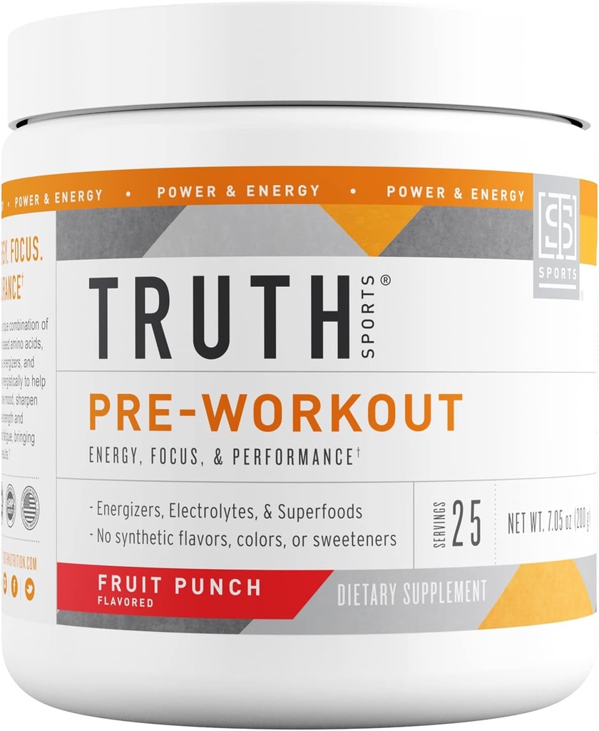 Truth Nutrition Pre Workout Powder - Natural PreWorkout for Men &amp; Women, Vegan BCAA Amino Energy Powder, Keto Friendly - No Artificial Flavors, Sweetners or Dyes (Fruit Punch)