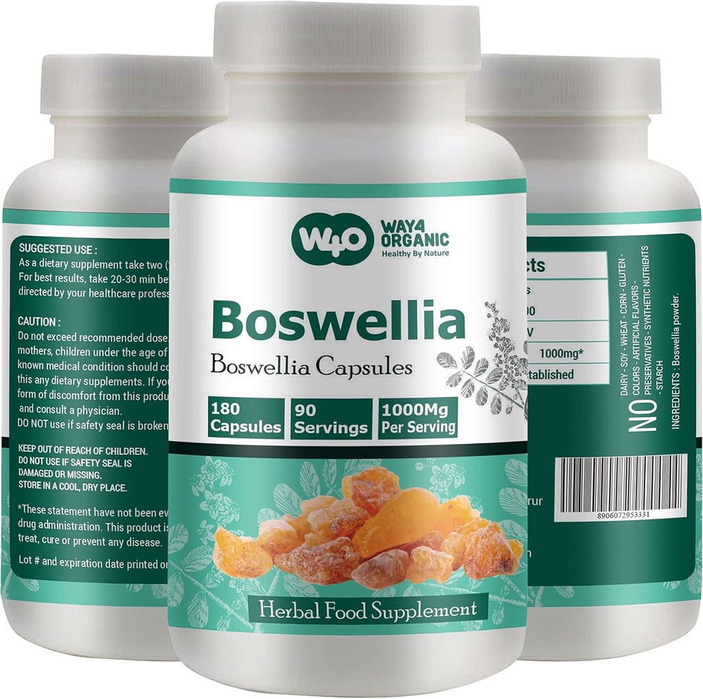 Boswellia Capsules 500mg 180 Capsules 90 días de servicio (Pack of 1)