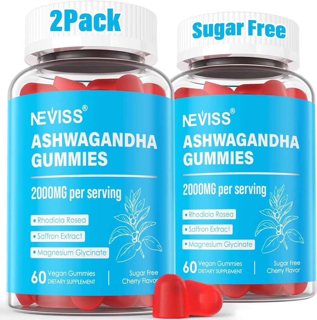 Ashwagandha Gummies, Magnesium Glycinate Gummies 2000mg para adultos, Vitamina B6, Zinc, Rhodiola Rosea, Lemon Balm, Relax Support, Natural Zzz, Brain, Muscle, Stamina, Energy, Sugar Free