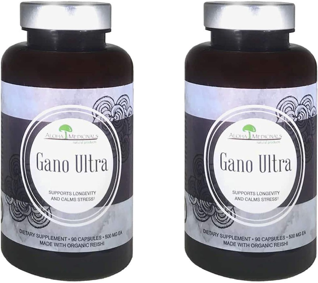 Aloha Medicinales Gano Ultra, Suplemento de Setas Orgánicas Certificadas, Suplemento de Salud Natural, Pack de 2, 90 cápsulas Cada