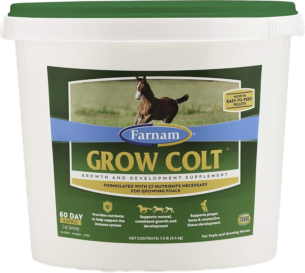 Farnam Grow Colt Supplement for Growth &amp; Development, Supports Normal, consistente Growth in First Years of foal's Life, 7.5 lbs., 60 Day Supply
