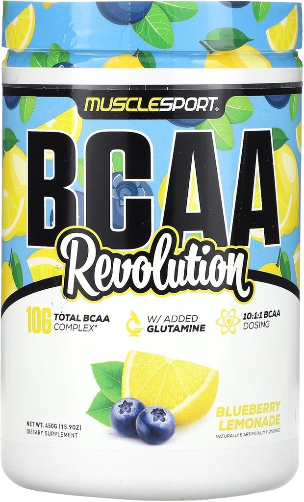 Musclesport BCAA Revolution Amino Acid Powder Supplement for Men &amp; Women - Intra Workout Training Complex - Recovery Supplement (Blueberry Lemonade, 30 Servings)