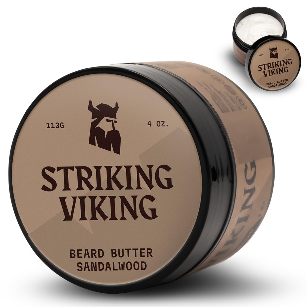 Striking Viking Sandalwood Beard Softener for Hombre - Non-Greasy Cream Formula Con ingredientes naturales para barbas hidratadas y refrescantes (4oz)