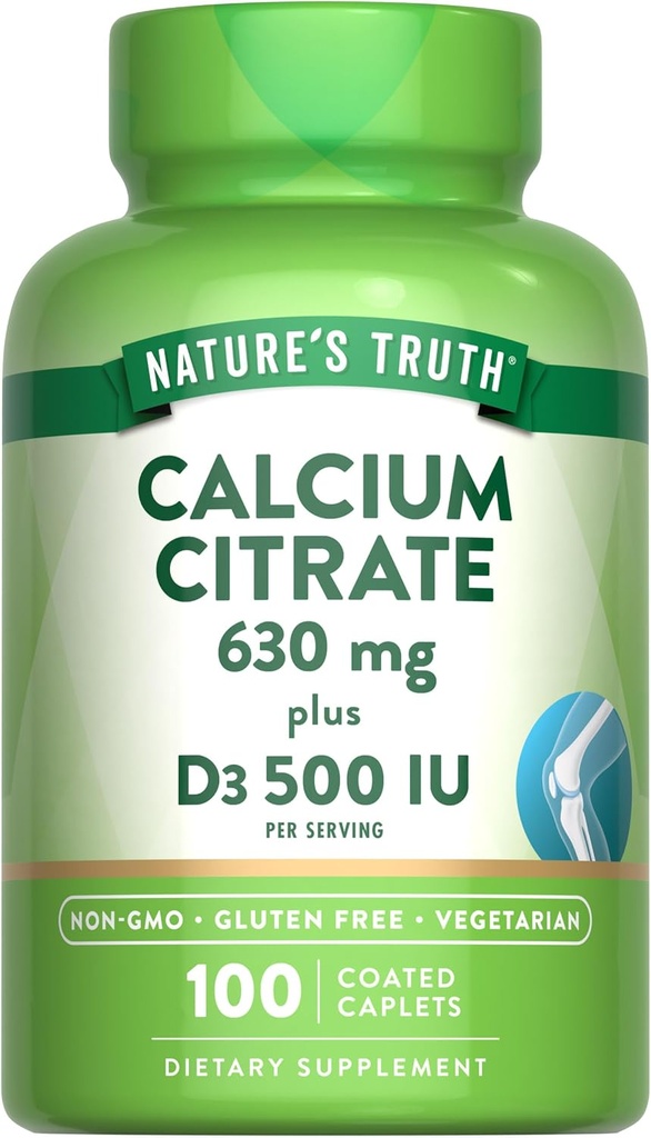 Verdad de la naturaleza Citrato de calcio con vitamina D3 ← 100 cápsulas ← Vegetariano, No GMO &amp; Gluten Suplemento gratuito