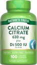 Verdad de la naturaleza Citrato de calcio con vitamina D3 ← 100 cápsulas ← Vegetariano, No GMO &amp; Gluten Suplemento gratuito