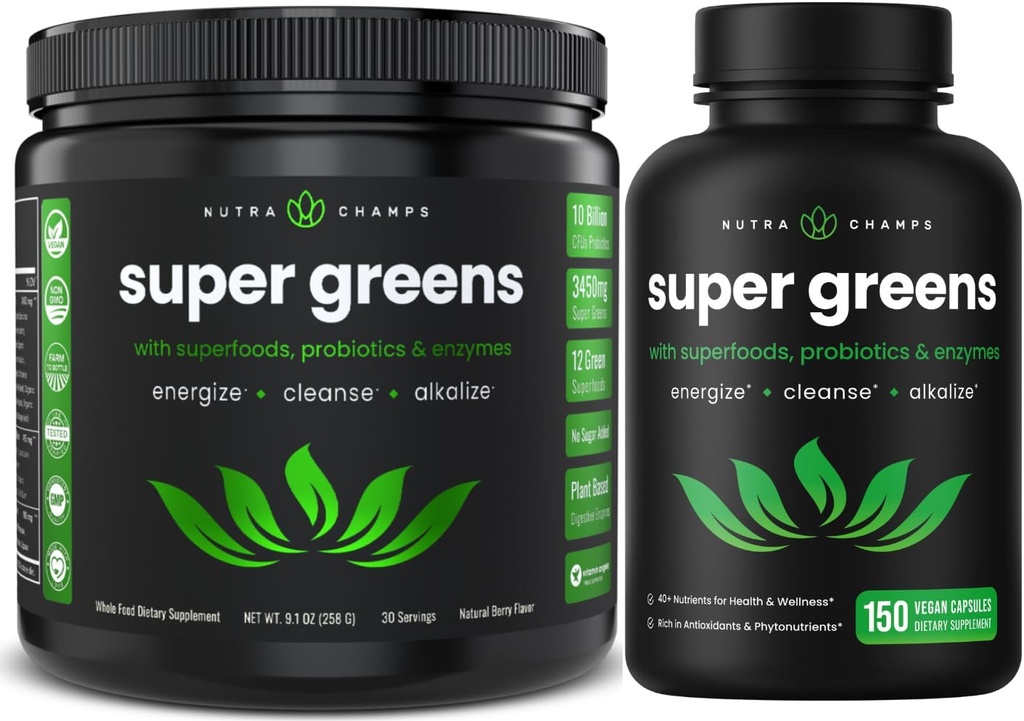 NutraChamps Super Greens Powder & Super Greens Capsules