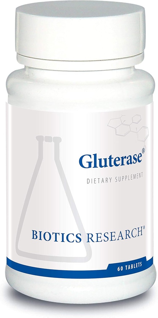 Biotics Research Gluterase Dietary Enzymes for Digesting Gluten, Specialized Enzyme Preparation, Tolerase, Gut-Supportive Nutrients, Okra, Marshmallow, Vitamin U Complex, 60 Tablets
