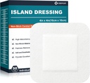 Island Dressing 4"x4", 50 Pads de Gauze Fronterizo Empaquetados individualmente, 2"x2" Pad no Stick en el centro con Frontera Adhesiva, Altamente Absorbentes Bandages de Grado Médico No Ganado para Libras, Primera Ayuda