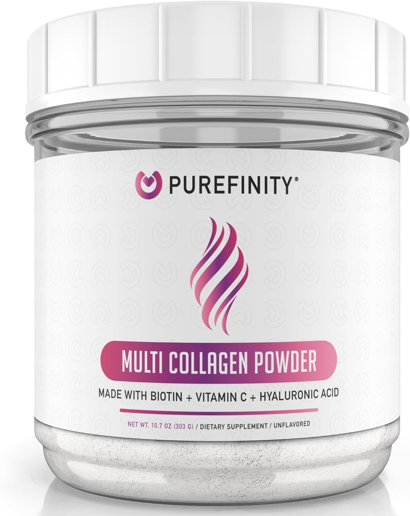 PUREFINITY Collagen Peptides for Women – Tipo I, II, III, V &amp; X con ácido hialurónico biotino, soporta la piel sana, los huesos, las uñas del cabello – No GMO, la semilla de hierba, desarmado, 10.7oz (1 mes de suministro)