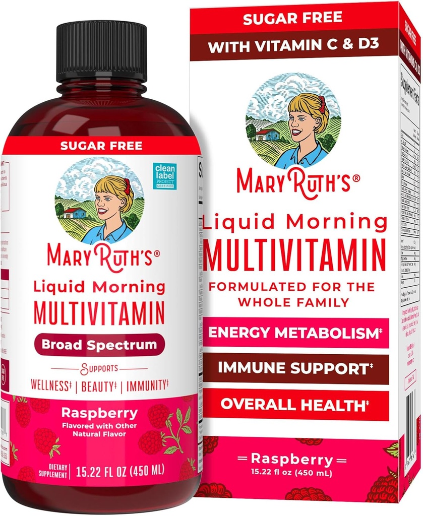 MaryRuth Organics Multivitamin for Women, Men &amp; Kids ← Liquid Morning Multivitamin TEN Vitamina A C D E B6 B12 Biotin Zinc ANTE Belleza ANTE Vegan ← No-GMO TEN Gluten Free ← 15 Servings