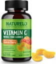 NATURELO Alimento completo Vitamina C Gummies, Vitamina C de la cereza de Acerola, Suplemento de base vegetal, 60 Gummies vegetarianos