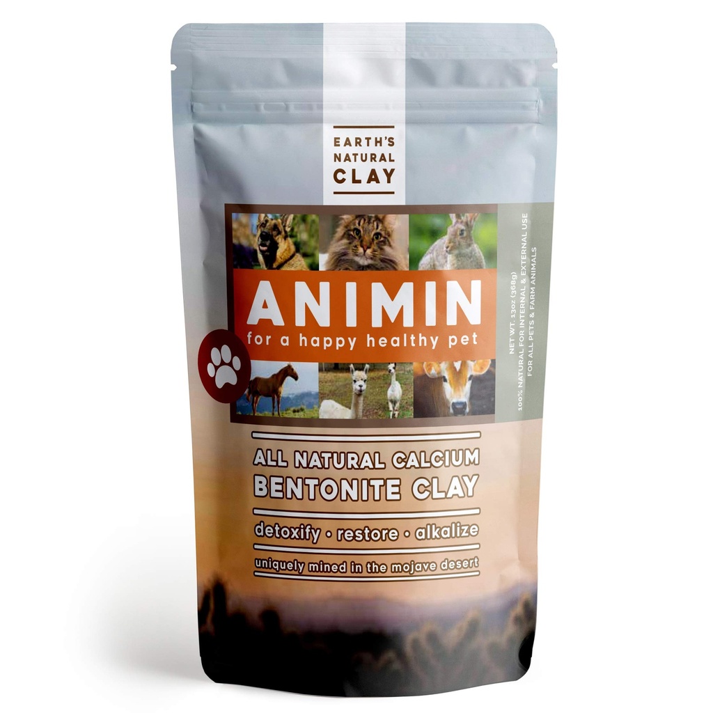 Animin vivo de la Tierra Calcio de arcilla bentonita para mascotas TEN 13 oz TENIDO Alkalizing Detox Powder Alilieves Artritis, Diarrea etc ANTE Cleanses Toxins, Parasites, Bacteria ANTE Soporta Sistema Digestivo e Inmunitario