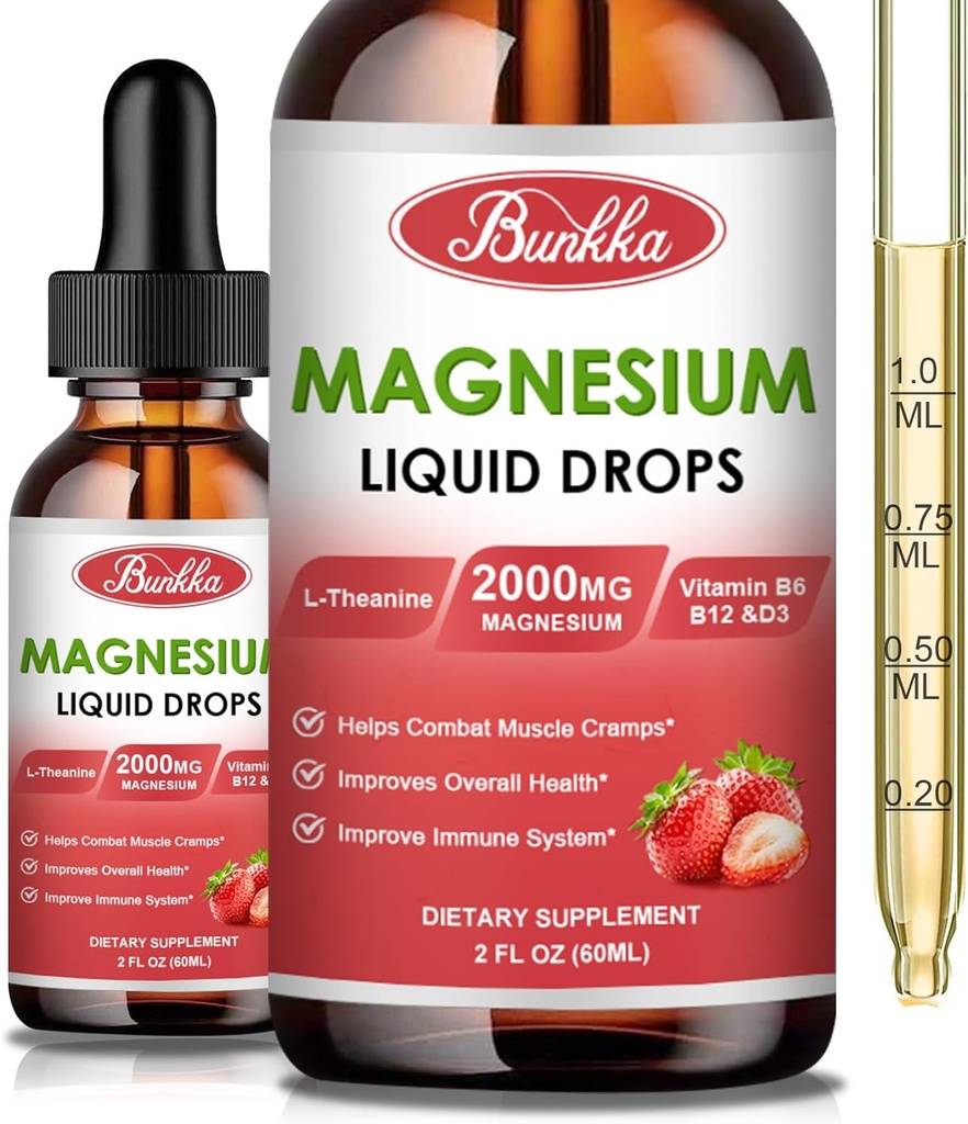 (2 Pack) Magnesium Glycinate 500mg Suplemento, Magnesium Glycinate Liquid Drops with Magnesium Malate, Taurate, Citrate & Calcium Zinc, Magnesium Supplement for Sleep Pulss Relief-Strawberry Flavor