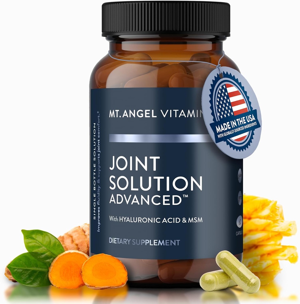 Mt. Angel Vitaminas - Solución Conjunta Avanzada, con Complejo de Curcumin C3, Glucosamina, Ácido Hialurónico, Bromelaina, Collagen Tipo 2 &amp; MSM, mejora la fluidez &amp; soporta Confort Conjunto (60 cápsulas)